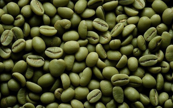 Green coffee beans close-up